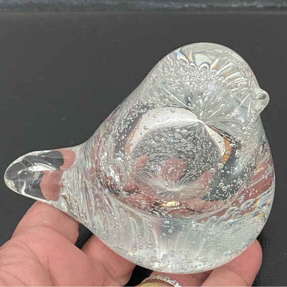 Murano Style Clear Glass Bird Paperweight Controlled Bubbles Art Glass Bird - Picture 11 of 15